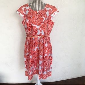 80’s R&K Bright Orange Floral Shift Dress Size 16